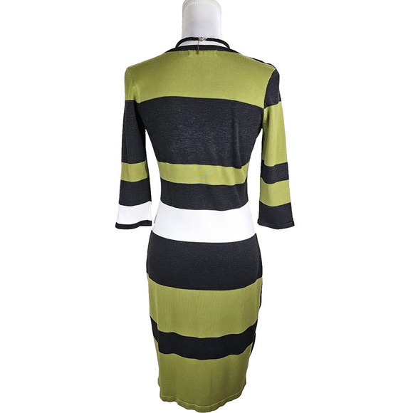 Danny & Nicole ~Woman Size M~ Green/Gray Striped Sweater Knit Dress 3/4 Sleeve. - Picture 6 of 11